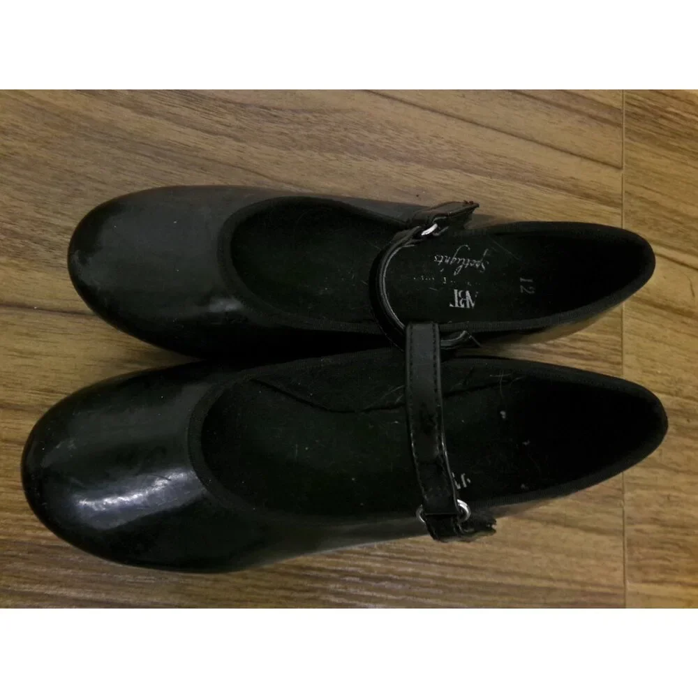 Pre-Owned Dance Tan Tap Shoes ABT Kids 12 Mary Jane Patent Leather Loop Strap